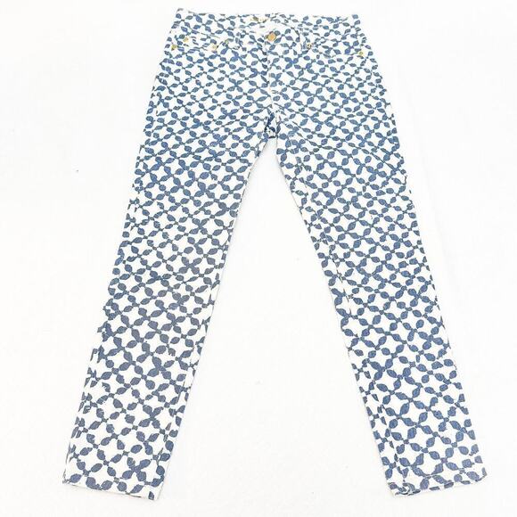 Michael Kors Skinny Jeans Cropped Blue Batik Pattened Denim Size 2 - Picture 2 of 9